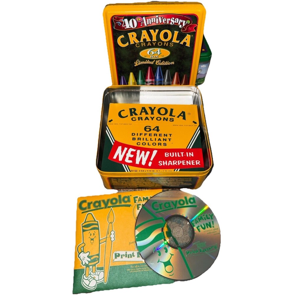 Crayola 40th Anniversary Limited Edition Tin W/ CD+ 64 NEW Crayons, 1998 Vintage